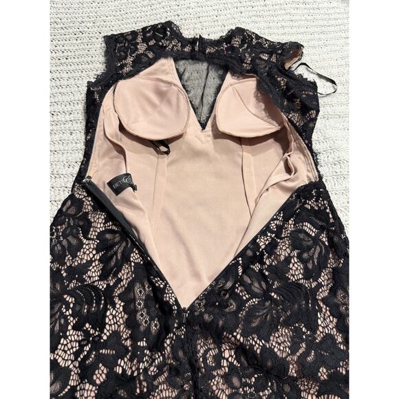 Betsy & Adam Maxi Mermaid Lace Dress Formal Cut Out Back Lined Size 6 Black Nude - Picture 11 of 16